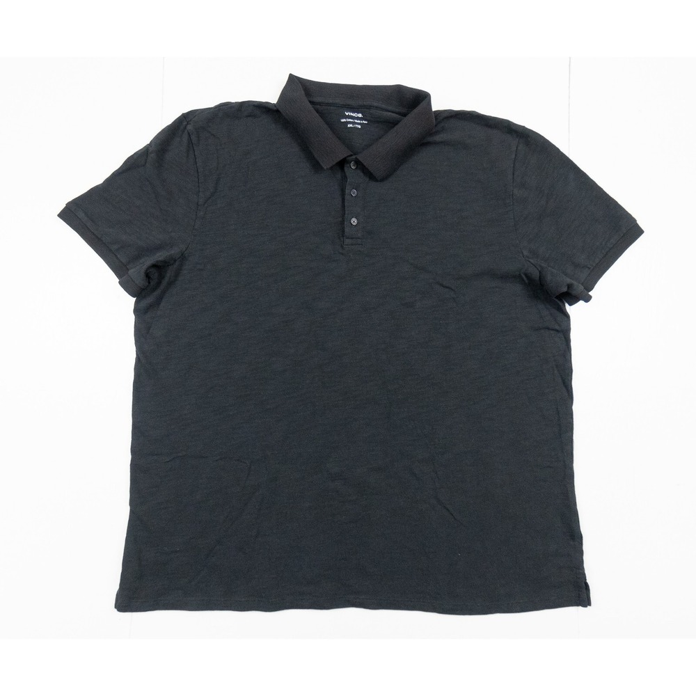 Vince Shirt Mens 2XL XXL‎ Black Polo Short Sleeve Classic Slub Collared Adult